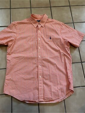 Ralph Lauren Orange & White Gingham Short-Sleeve Button-Down Shirt